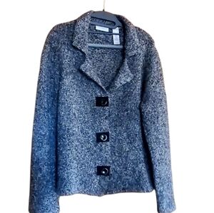 Villager Liz Claiborne Charcoal Boucle Cardigan Size Large